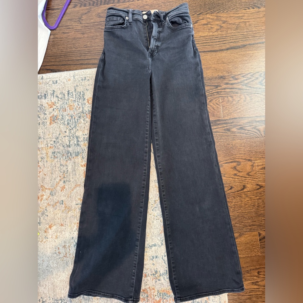 7 For All Mankind Black High Rise Wide Leg Jeans Sleek Fit